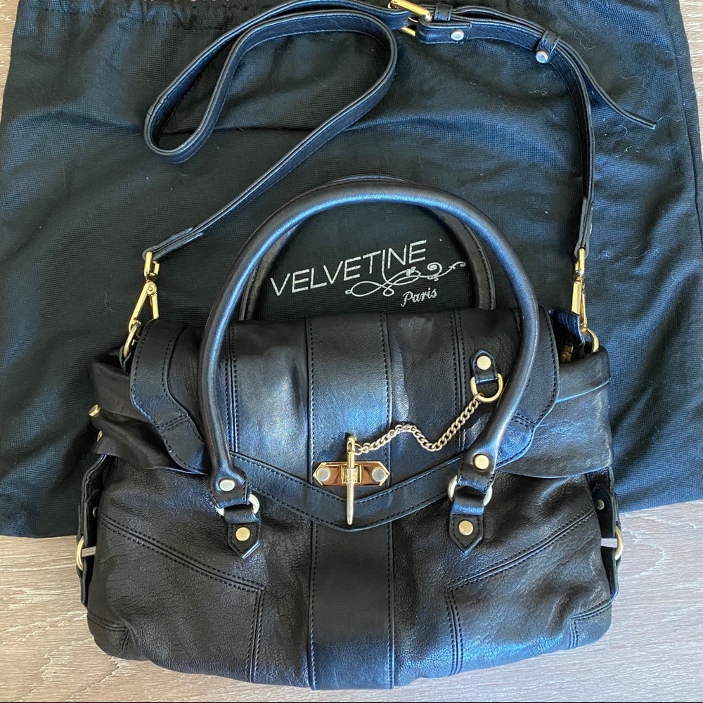 Velvetine Black Lambskin Leather Steven Bag Purse